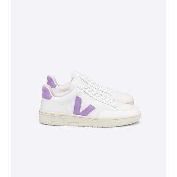 Women's Veja V-12 LEATHER Sneakers White/Purple | ZA 677SGL